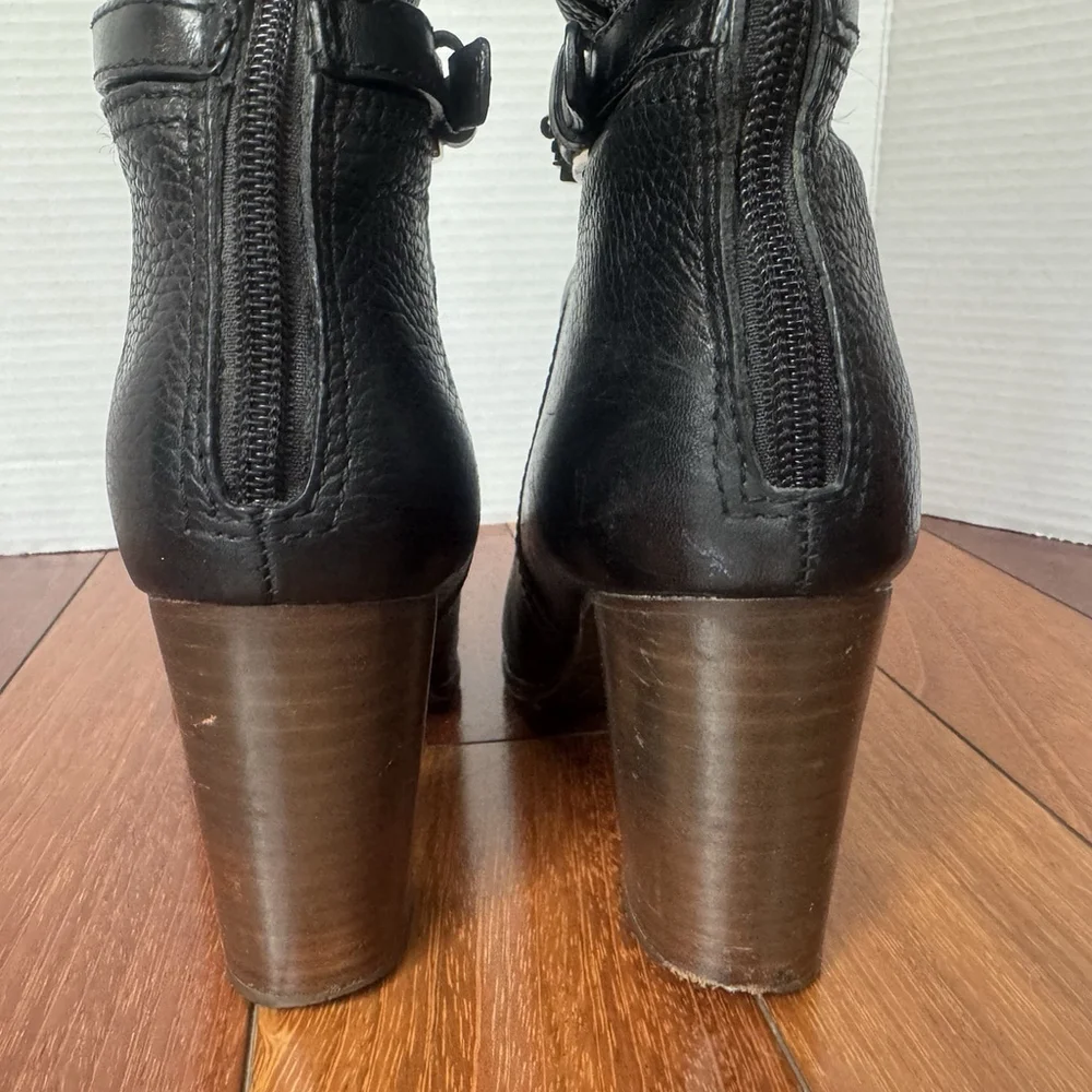 Tory Burch Jenna Leather Knee High Riding Boots Size:8 Black Square Toe